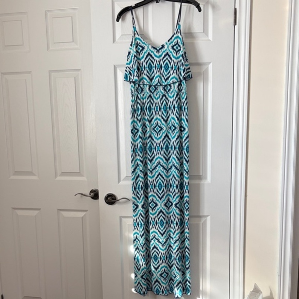 Trixxi Blue and White Geometric Maxi Dress